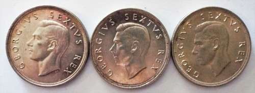 3 X 1952 5 shillings  coin