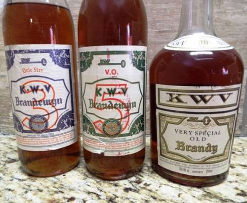 SUPER SUPER RARE 3 ,5 AND 10 YEAR K W V brandy sealed bottle ,,,BOTTLED IN THE 1970s,