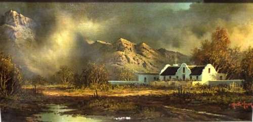 WOW!! investment art by HENTIE MEYER, COTTAGE OIL ON BOARD VALUE R15500