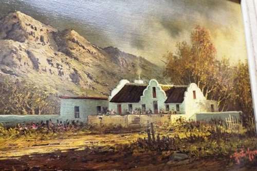 WOW!! investment art by HENTIE MEYER, COTTAGE OIL ON BOARD VALUE R15500