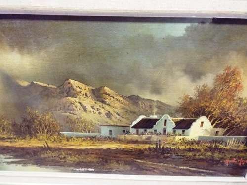 WOW!! investment art by HENTIE MEYER, COTTAGE OIL ON BOARD VALUE R15500