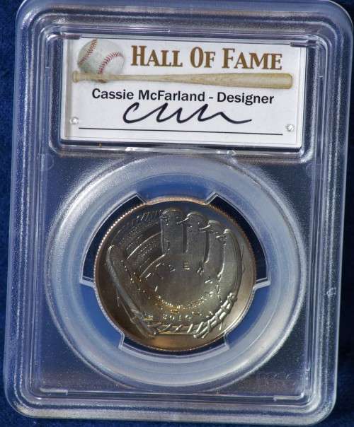 CASSIE McFARLAND SIGNED "FIRST STRIKE" MS70 SILVER CURVED 2014 BAS 50C COIN