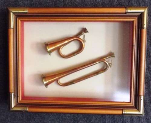 SUPER NICE framed copper bugle set     ,,,INVESTMENT ART