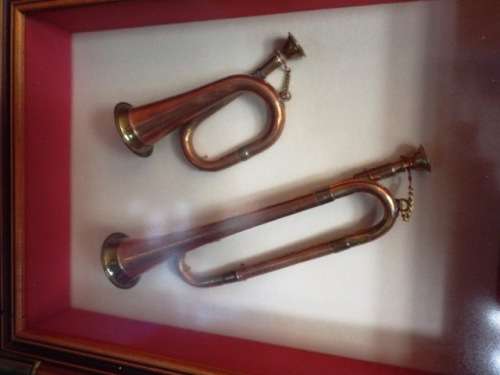SUPER NICE framed copper bugle set     ,,,INVESTMENT ART