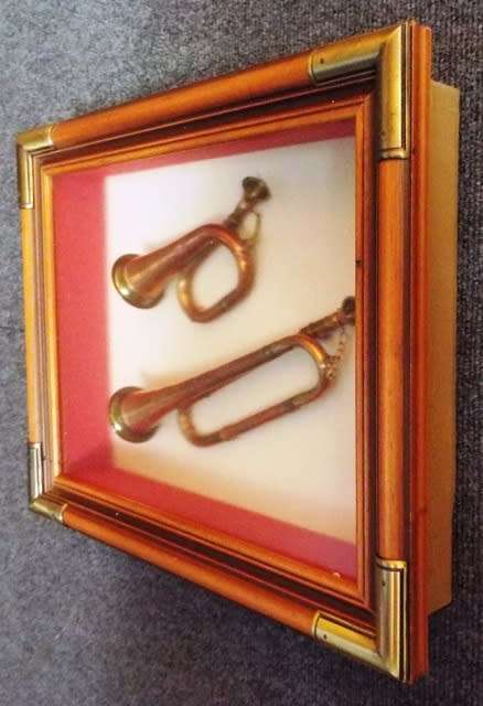 SUPER NICE framed copper bugle set     ,,,INVESTMENT ART