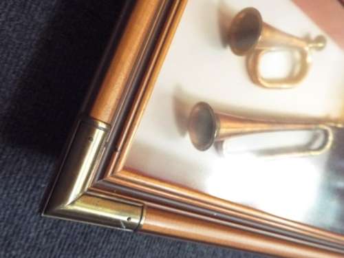 SUPER NICE framed copper bugle set     ,,,INVESTMENT ART