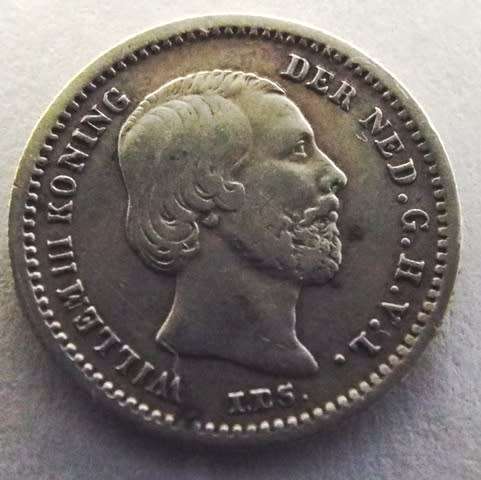 RARE ,,5 Cents 1868 Netherlands Coin, William III, Silver,