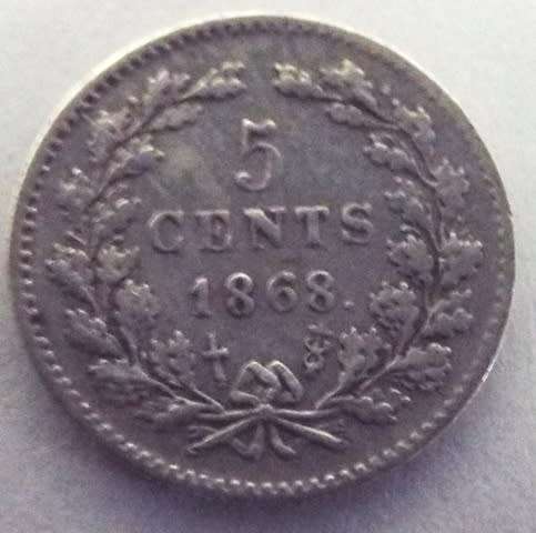 RARE ,,5 Cents 1868 Netherlands Coin, William III, Silver,