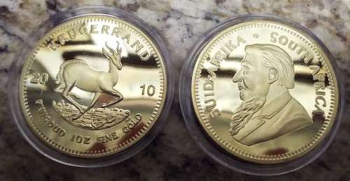 1996/2009/2010 and 2016 Claded Krugerrand Replica 0.999, 24k Gold CLADED Coin