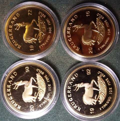 1996/2009/2010 and 2016 Claded Krugerrand Replica 0.999, 24k Gold CLADED Coin