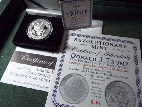 limited edition 2017 Trump inauguration 1oz ,,,no381 0f 1500