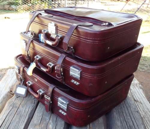 3 x Large vintage Leather Suitcases from 1980s, Vintage Leather Suitcases