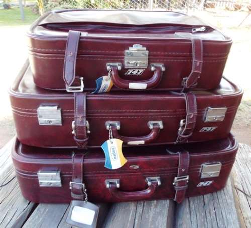 3 x Large vintage Leather Suitcases from 1980s, Vintage Leather Suitcases