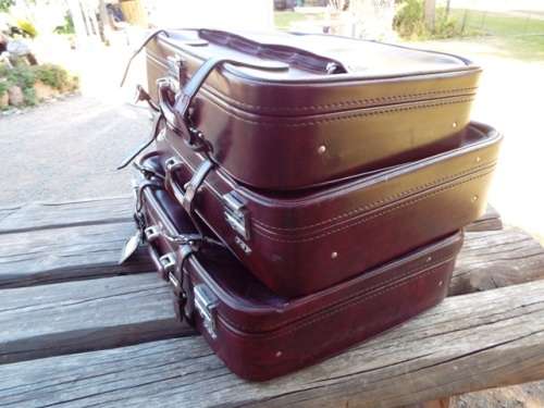 3 x Large vintage Leather Suitcases from 1980s, Vintage Leather Suitcases