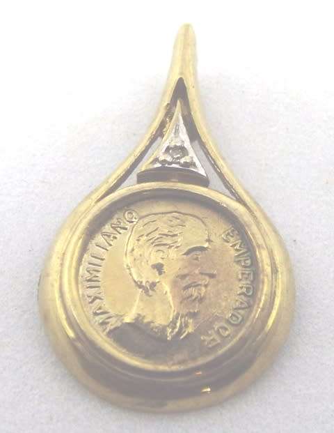 NICE  9ct gold  pendant with gold coin of 1865 and diamond