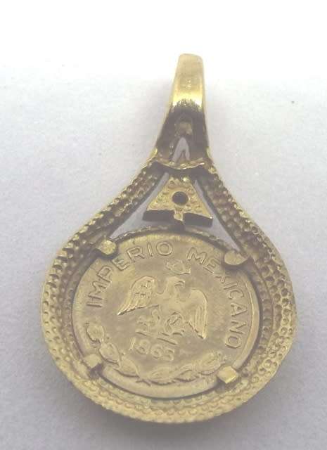 NICE  9ct gold  pendant with gold coin of 1865 and diamond