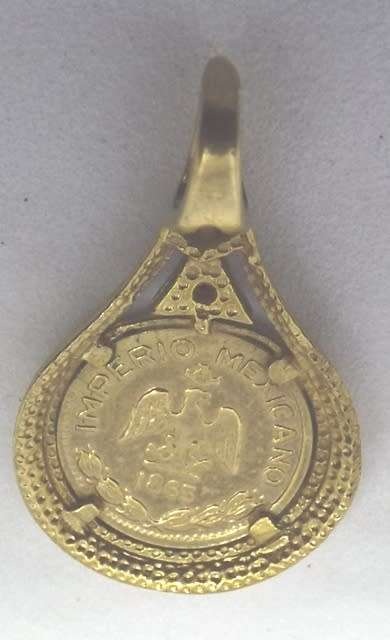 NICE  9ct gold  pendant with gold coin of 1865 and diamond