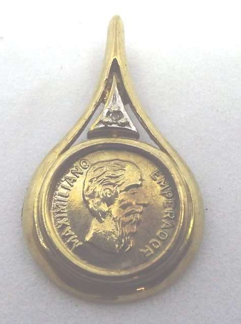 NICE  9ct gold  pendant with gold coin of 1865 and diamond