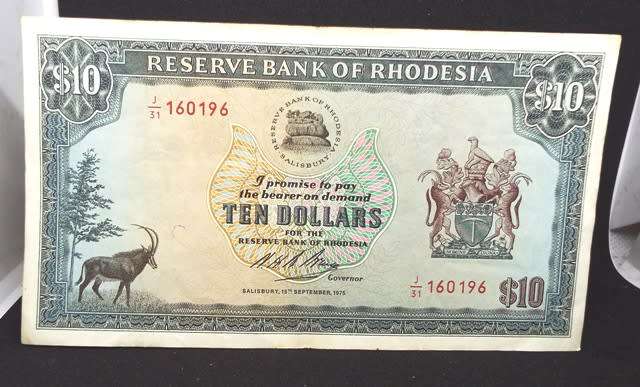Reserve bank of Rhodesia SUPER SET OF $1,,, $2 ,,,$5 AND $10