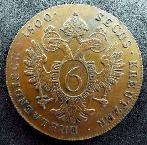 1800 C AUSTRIA Emperor Franz II Hapsburg Antique 6 Kreuzer Austrian Coin