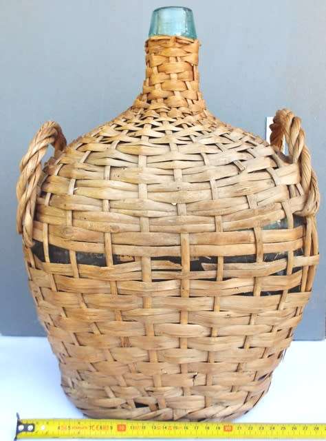Demijohn Blue Glass Wicker Wrapped Wine Jug Viresa Spain Vintage