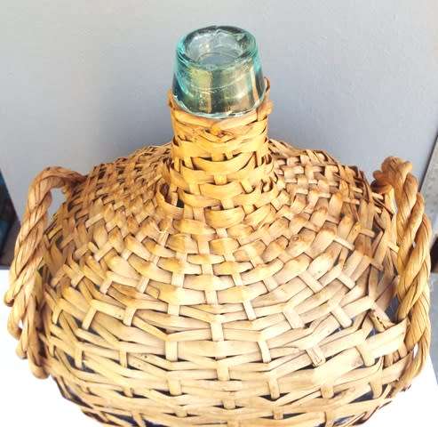 Demijohn Blue Glass Wicker Wrapped Wine Jug Viresa Spain Vintage