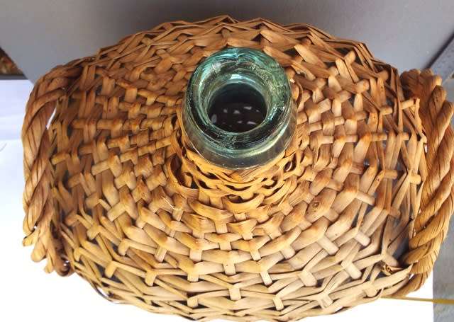 Demijohn Blue Glass Wicker Wrapped Wine Jug Viresa Spain Vintage