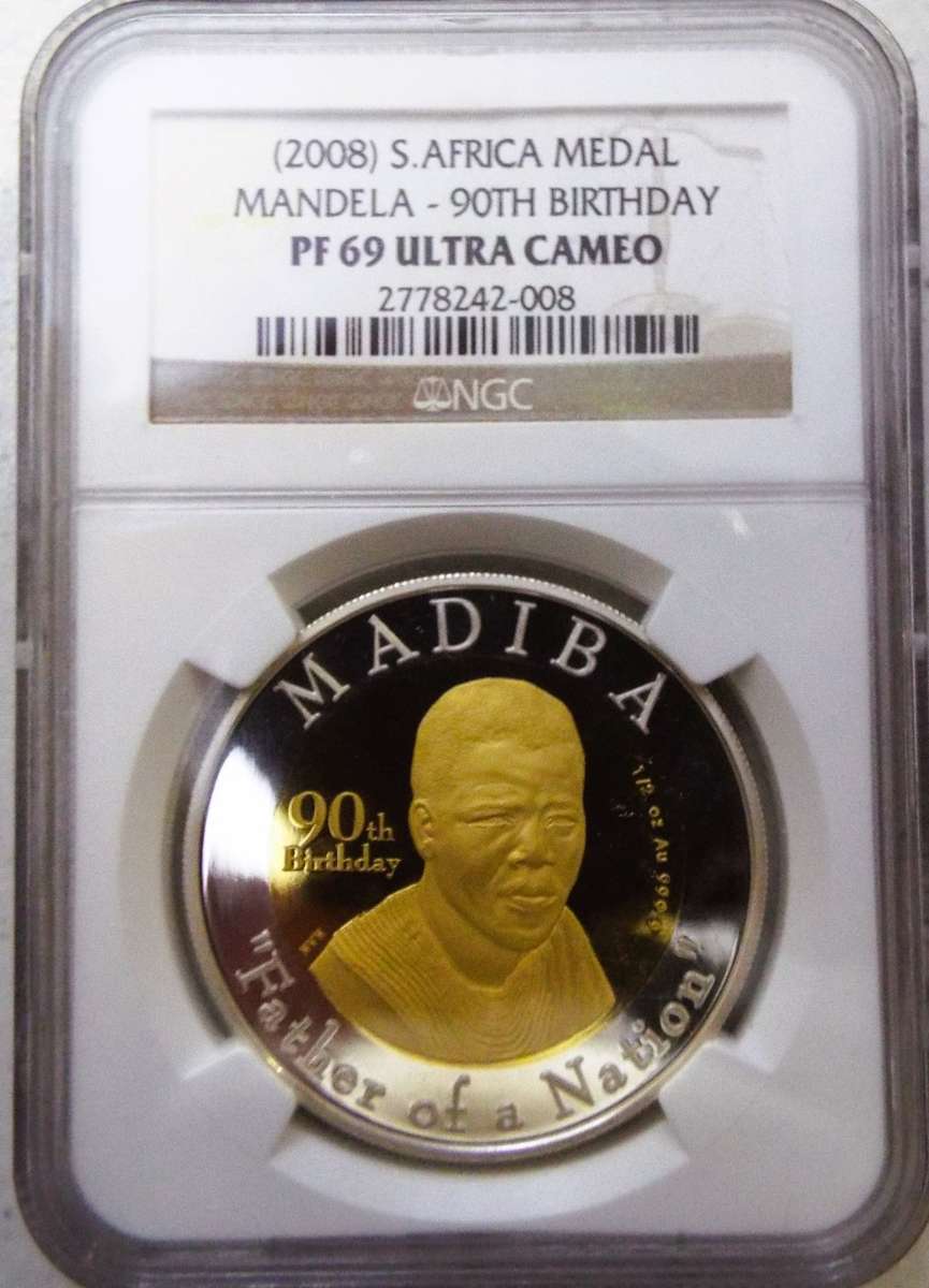 RARE Nelson Mandela 90th Birthday Celebration 1/2 oz GOLD AND SILVER PROOF 69 NGC