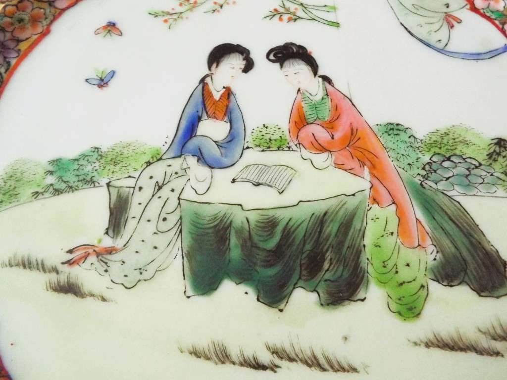 Vintage Asian Porcelain  Decorative Plate Hand Painted Macau Women