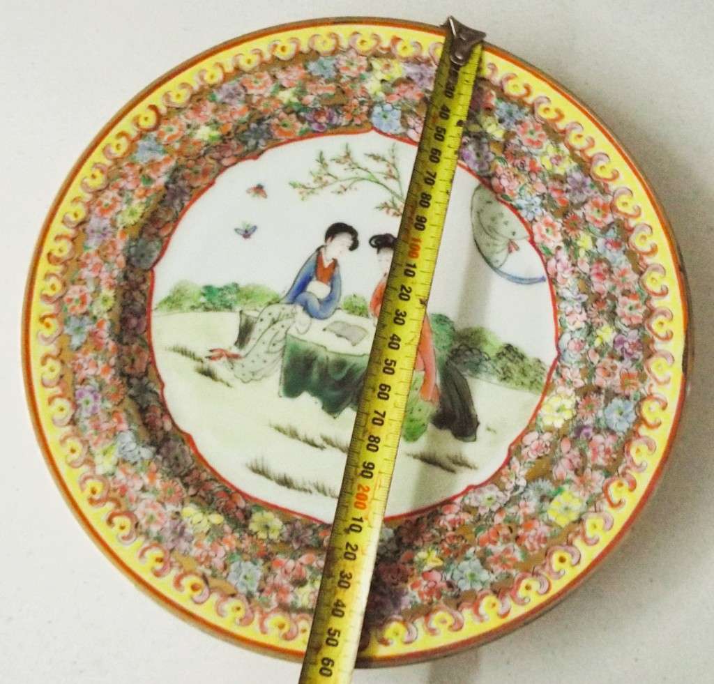 Vintage Asian Porcelain  Decorative Plate Hand Painted Macau Women