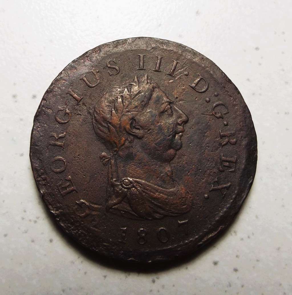 Rare Antique English King George lll Halfpenny 1807 Coin . Bust/ Britannia Royal