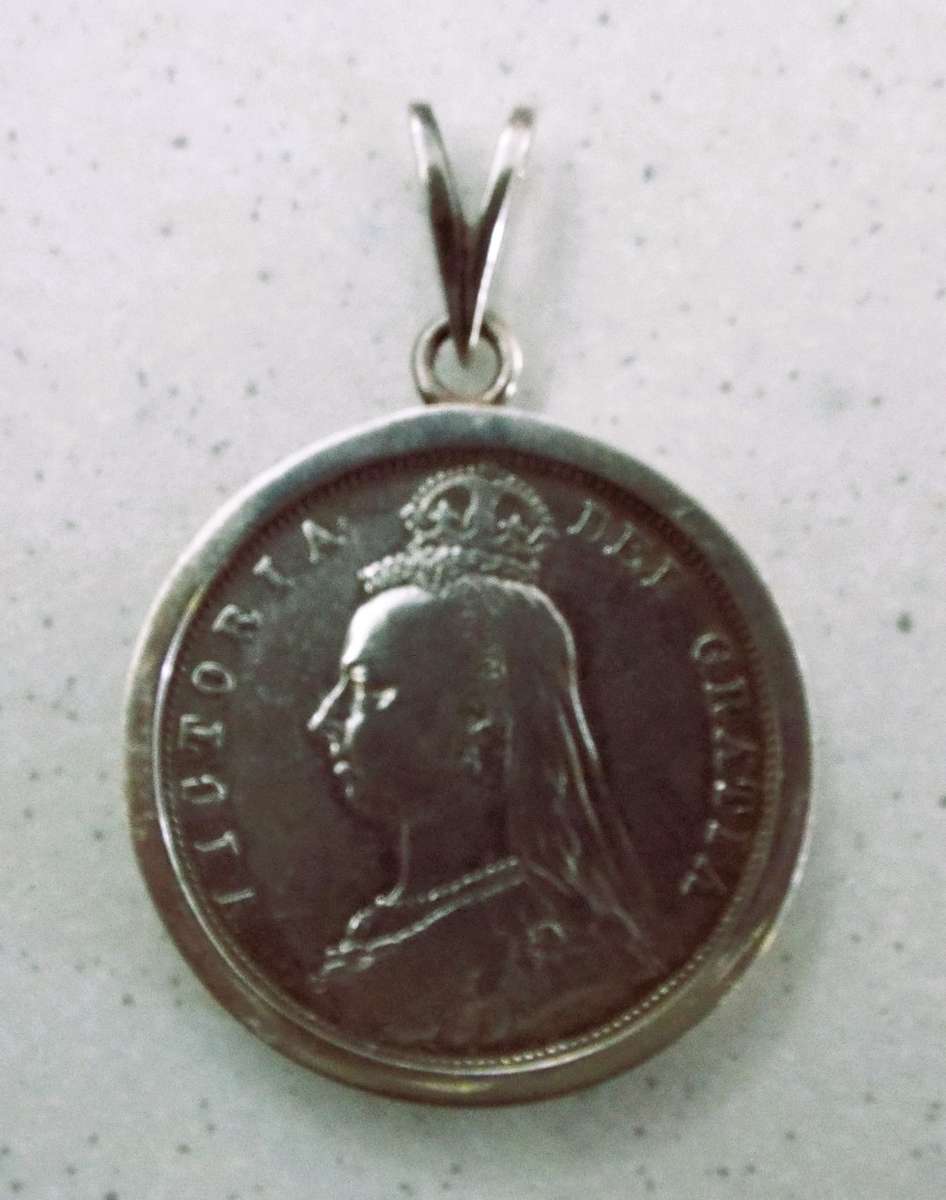 nice silver coin pendant  925 2 SHILLING 1887 Antique