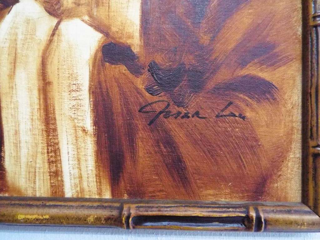 STUNNING!!!  framed oil Asian Man With A Pipe signed by artist