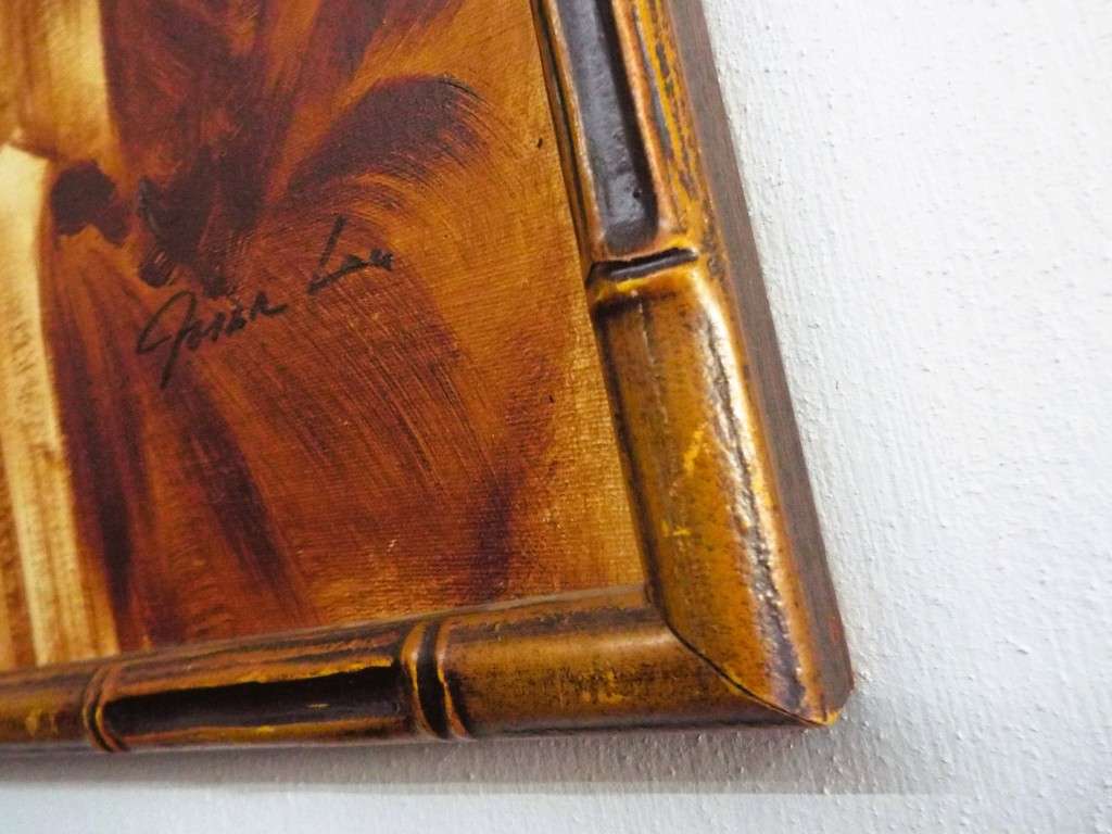 STUNNING!!!  framed oil Asian Man With A Pipe signed by artist