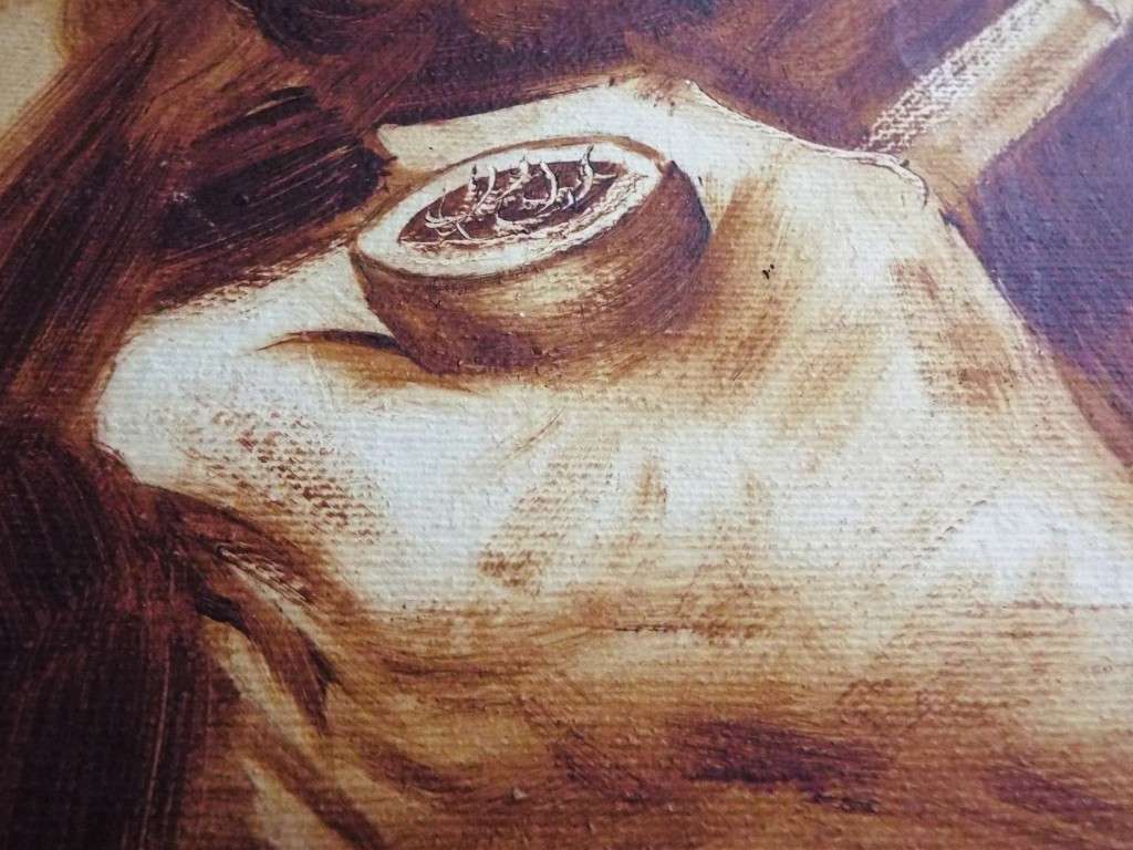 STUNNING!!!  framed oil Asian Man With A Pipe signed by artist