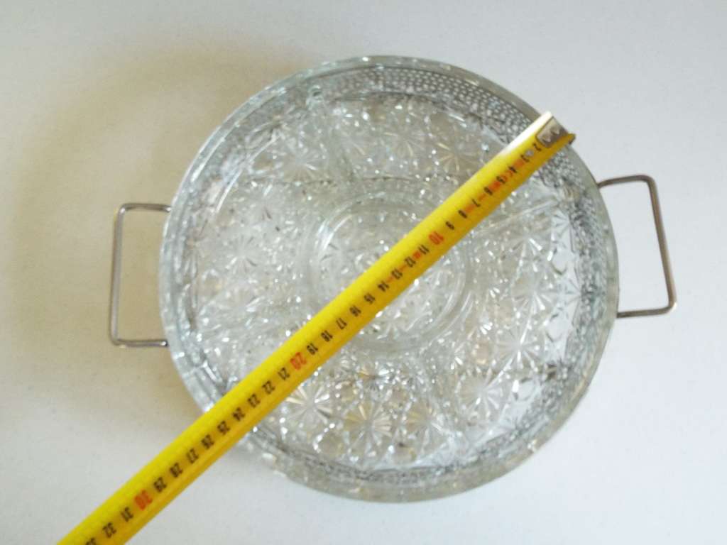 Vintage 1950 Kromex Chrome and Pressed Glass Relish Tray Serving Set