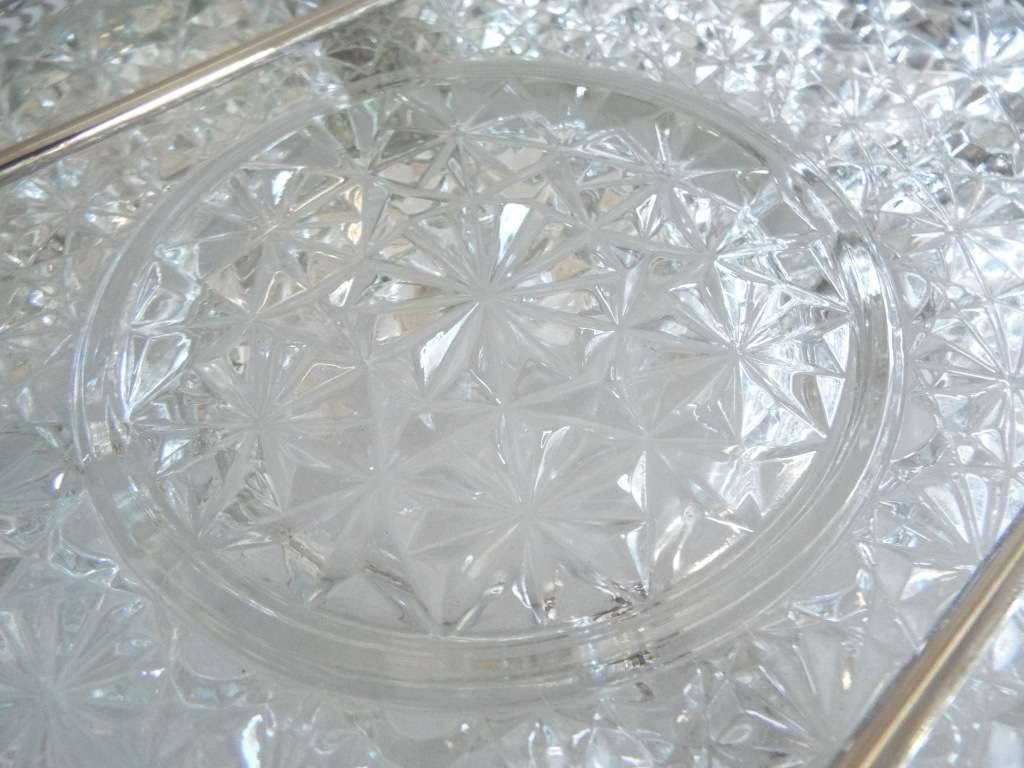 Vintage 1950 Kromex Chrome and Pressed Glass Relish Tray Serving Set