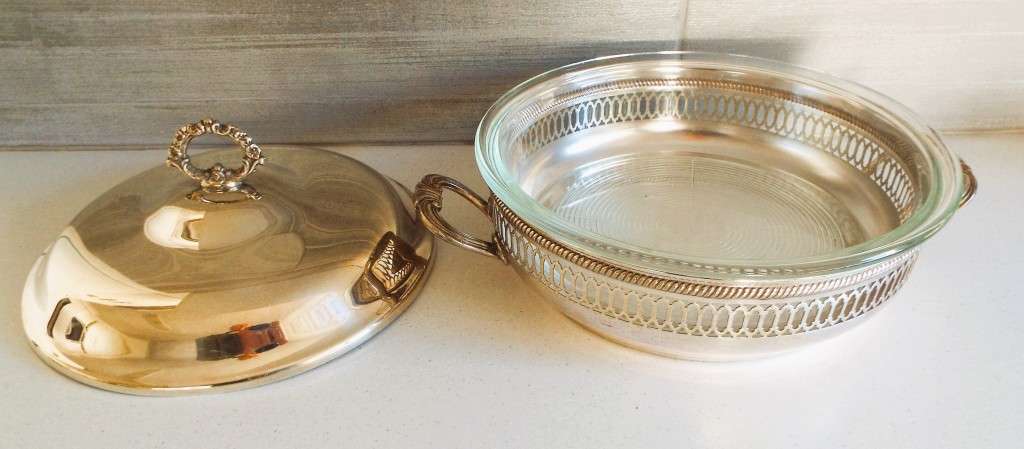 Vintage Silver plated covered dish with Pyrex glass  dish