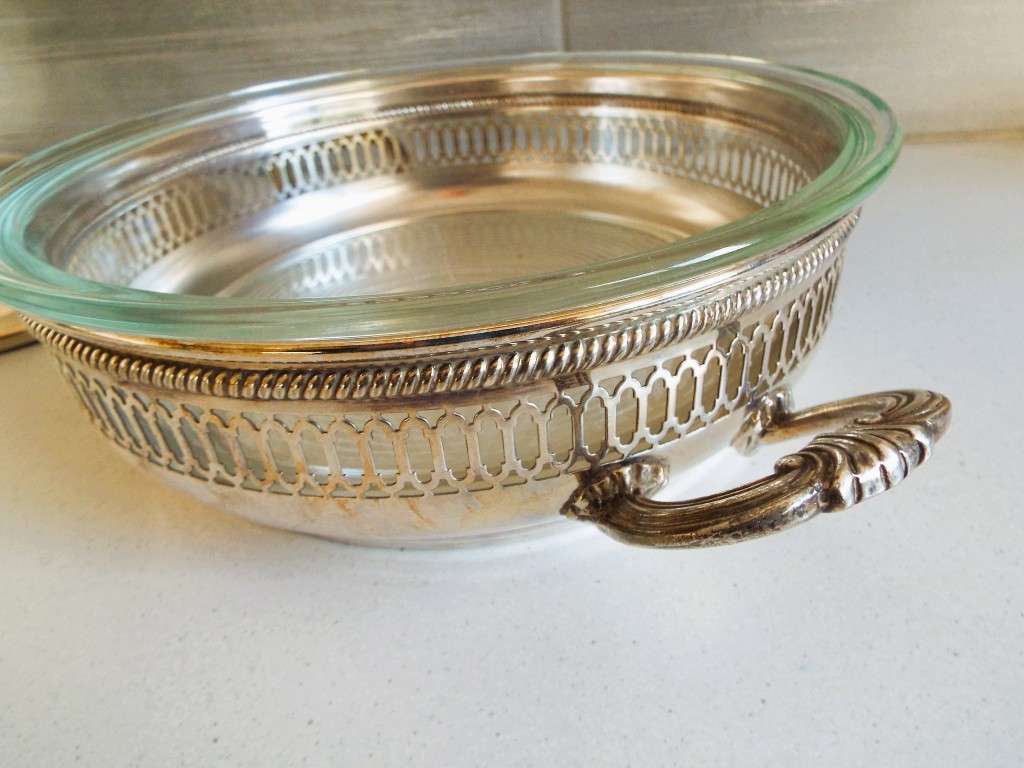 Vintage Silver plated covered dish with Pyrex glass  dish