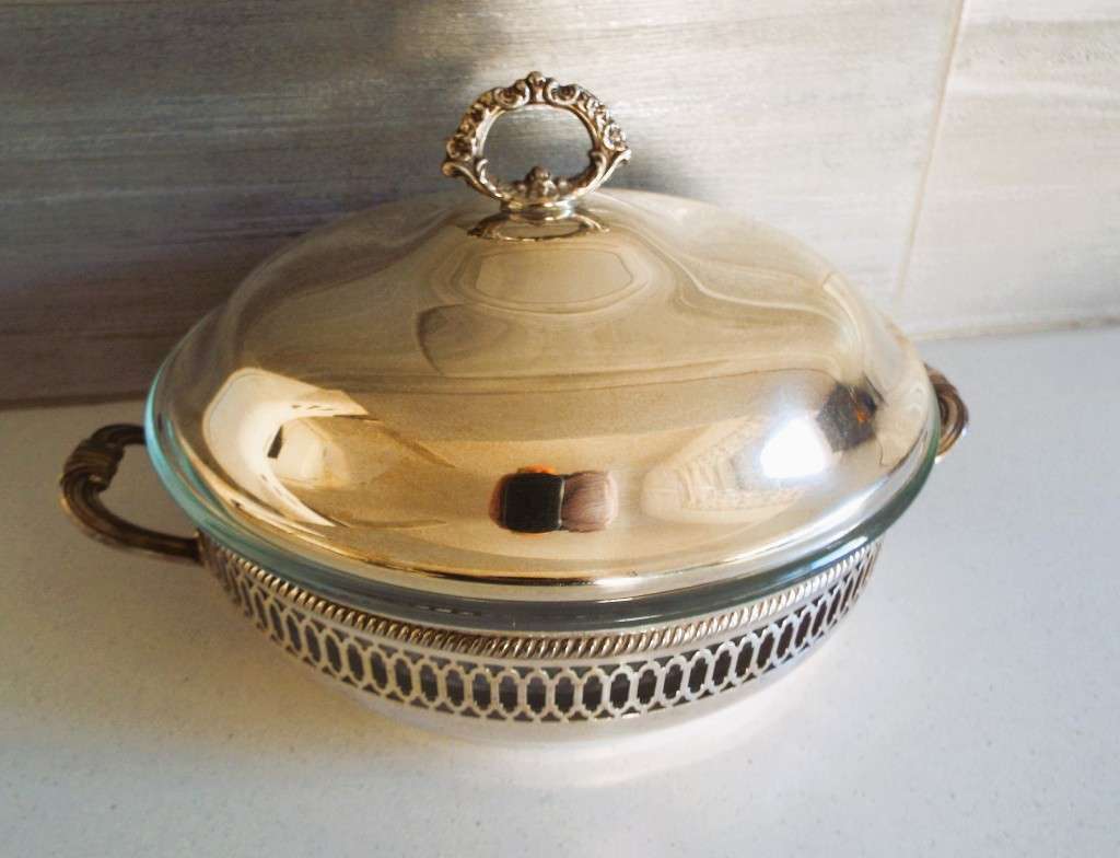 Vintage Silver plated covered dish with Pyrex glass  dish
