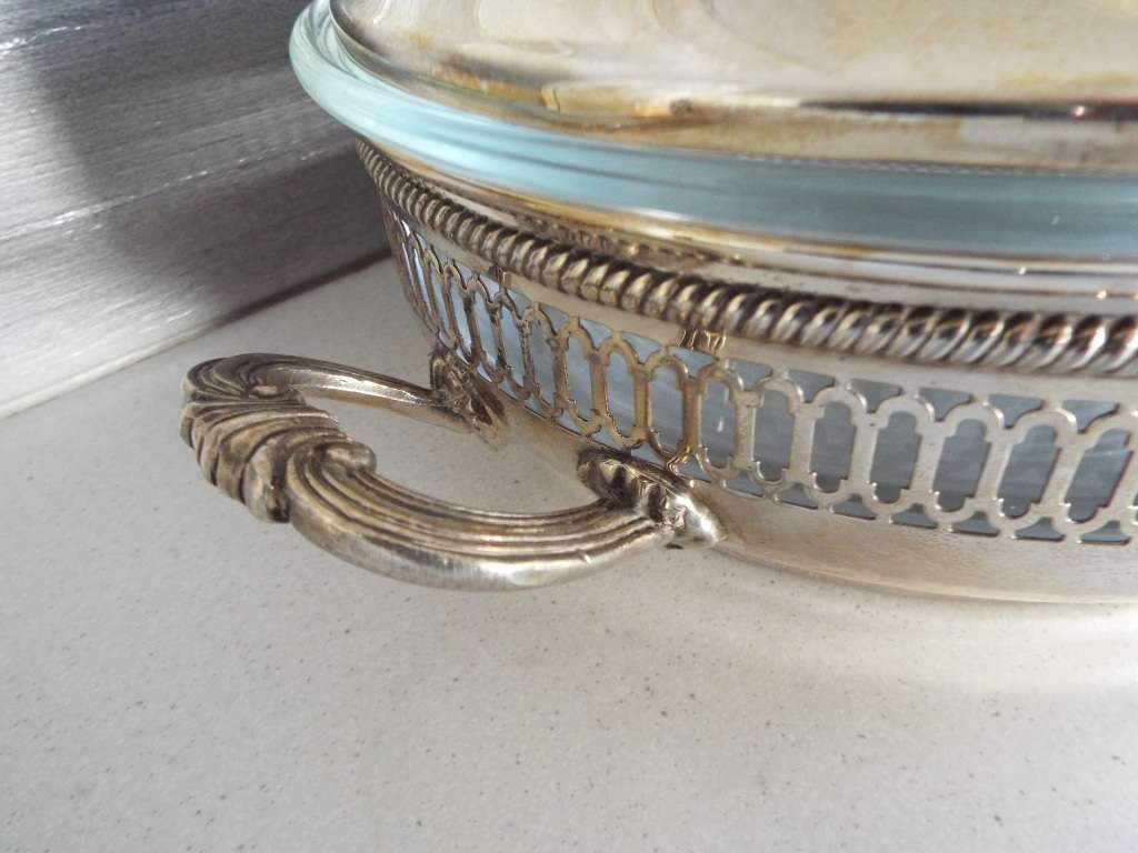 Vintage Silver plated covered dish with Pyrex glass  dish