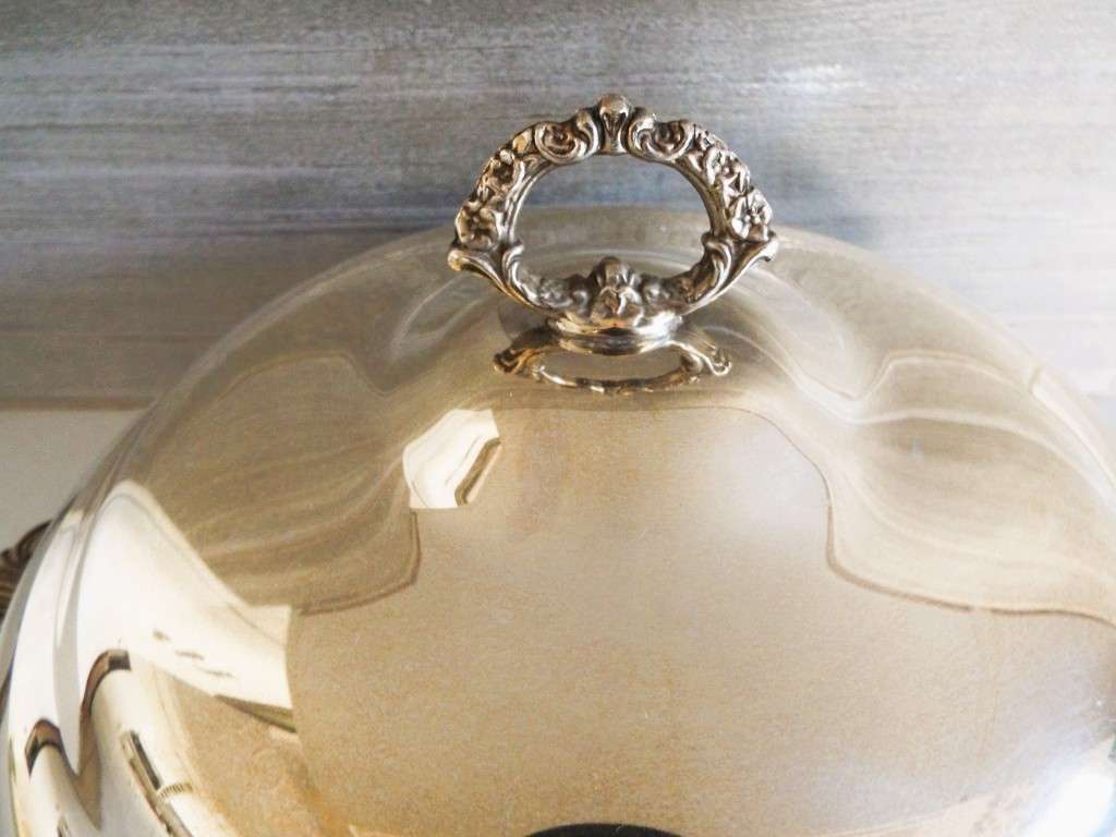 Vintage Silver plated covered dish with Pyrex glass  dish