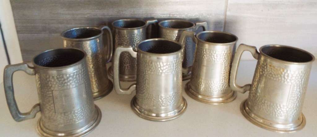 WOW,,,,,Antique  Old World Pewter Tankard x 7 all marked