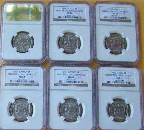 SET OF 5 (ms61 62 63 64 )PLUS FREE COIN IN SET ???????1994 NGC INAUGURATIONS