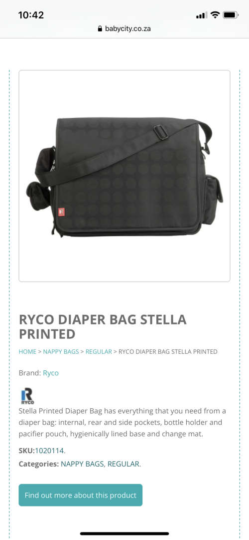 RYCO Diaper Bag Stella Printed with Free silicone hook
