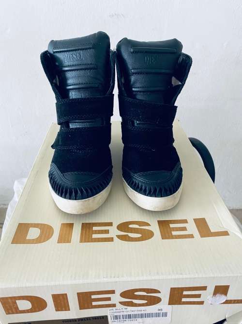 DIESEL BLACK LEATHER HIGH SPORTS SHOES WE ALLY W EUR35