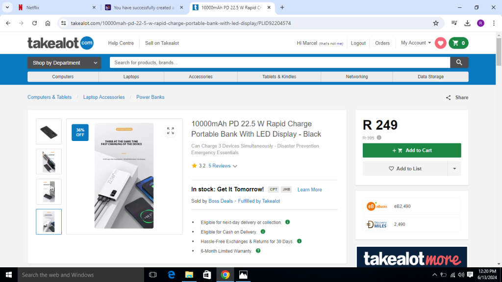 10000mAh PD 22.5 W Rapid Charge Portable Bank With LED Display