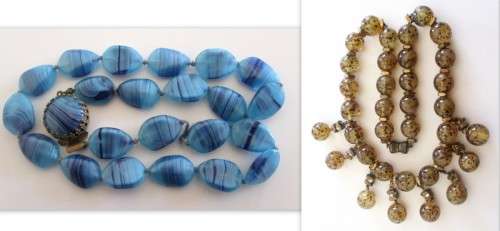 2 VINTAGE GLASS BEADED NECKLACES--One with an animal print design---READ