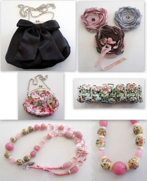 A LADIES HANDBAG,PURSE AND COSTUME JEWELLERY