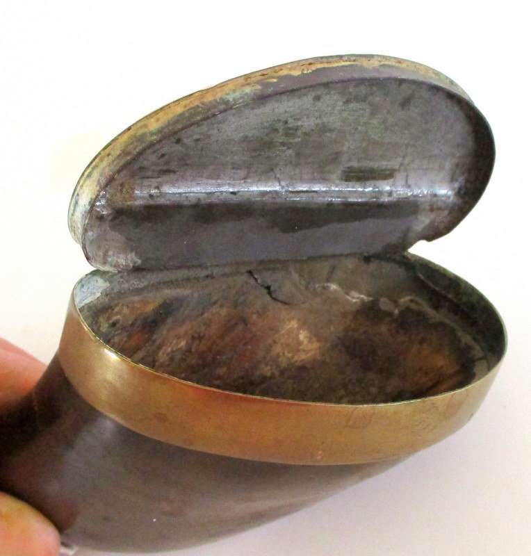 AN EDWARDIAN SNUFF BOX WITH AN ENGRAVED COLONEL'S NAME AND A TRENCH ART BULLET
